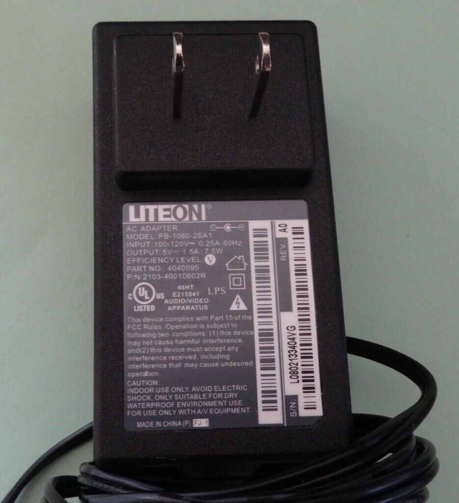 New Cisco LiteOn DTA-HD PB-1080-2SA1 5V 1.5A 2103-40010802R AC Adapter Power Supply